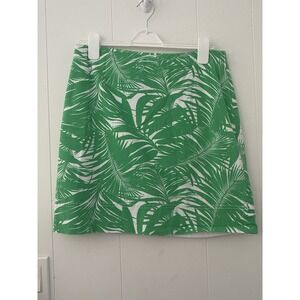 Talbots Curvy Mini Skirt Size 10 Green Paisley & Tropical Palm Leaf Cotton Blend